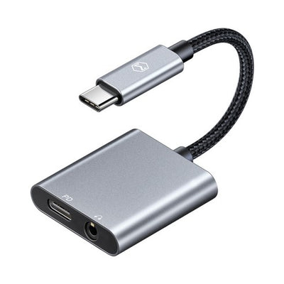 맥도도 USB C to 3.5mm 오디오 AUX + C타입 충전 듀얼 젠더 그레이