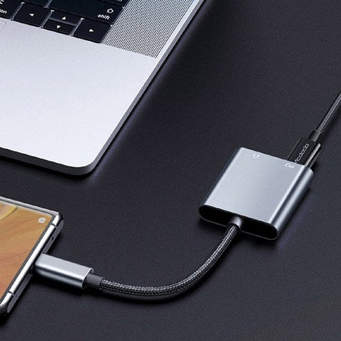 맥도도 USB C to 3.5mm 오디오 AUX + C타입 충전 듀얼 젠더 그레이